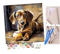 Peinture par Numero Adulte Teckel jouant au baseball coloré (3) animal DIY Peinture à l'huile Numéros Toile Paint by Numbers Peindre par Nombre Kits sans Cadre 40x40cm