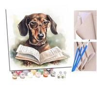 peinture par numero adulte Teckel portant des lunettes et lisant un livre (12) Cadeau de Peinture à l'huile de Bricolage numérique aquarelle man pour Enfants Adultes Peindre par Nombre 16 * 16 Pouces
