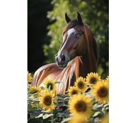 Peinture par Numéro Adulte Tournesol cheval avec Pinceaux et Acryliques Bricolage Peintures Kits, pour la Décoration Intérieure, Loisirs Créatifs Activité Manuelle Adultes, 40x60cm (sans Cadre) e-584