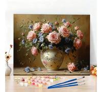 Peinture par Numero Adulte Vase Peinture Numero Rétro Diamond Painting, DIY Creatif Toile 70x50cm Numéro d'art Complet Painting by Numbers pour Chambre Décoration Murale,Sans Cadre,Cadeau Homme W6-546