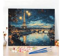 Peinture par Numero Adulte Ville Peinture Numero Tour Diamond Painting, DIY Creatif Toile 40x30cm Numéro d'art Complet Painting by Numbers pour Chambre Décoration Murale,Sans Cadre,Cadeau Homme W6-954