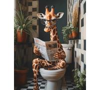 Peinture par Numéro Adultes Cerf assis sur les toilettes et lisant le journal (2) avec Pinceaux et Acryliques Bricolage Peintures Kits pour Enfants Seniors Débutant, pour la Décoration Intérieure