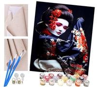 Peinture par Numéro Adultes Femme fleur geisha japonaise avec Pinceaux et Acryliques Bricolage Peintures Kits pour Enfants Seniors Débutant, pour la Décoration Intérieure Maison