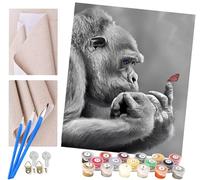 Peinture par Numéro Adultes Gorille papillon avec Pinceaux et Acryliques Bricolage Peintures Kits pour Enfants Seniors Débutant, pour la Décoration Intérieure Maison