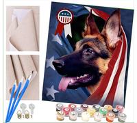 Peinture par Numéro Adultes Médaille de berger allemand drapeau américain avec Pinceaux et Acryliques Bricolage Peintures Kits pour Enfants Seniors Débutant, pour la Décoration Intérieure Maison