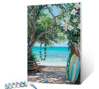 Peinture par numéro de plage côtière pour adultes, débutants et enfants, planches de surf cool à faire soi-même, peinture contemporaine par numéros pour enfants débutants 40,6 x 50,8 cm, peinture sur