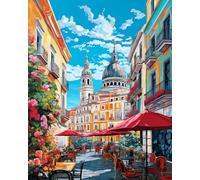 Peinture par Numéro de Ville Espagnole de Madrid - Toile Avec Pinceaux - Acrylique pour Adultes, Enfants, Étudiants, Débutants - 40,6 x