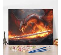 Peinture par Numero Enfant Dragon Paint by Numbers Flamme Kits de Peinture au Numéro avec Pinceaux et Acryliques Bricolage Peintures Kits, Sans Cadre, Décoration Murale, Cadeau Femme 60X60cm Y5-488