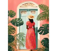 Peinture par numéro femme devant la porte - Plantes audacieuses - Peinture sur toile avec pinceaux - Peinture acrylique par numéros pour adultes et enfants, étudiants, débutants - 40,6 x 50,8 cm (sans