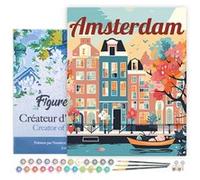 Peinture par Numéro Figured'Art avec Cadre - Affiche de voyage Amsterdam en fleurs - Numéro d'Art Complet - 40x50cm toile tendue sur châssis