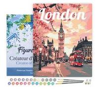 Figured'Art Peinture par Numéro Adulte avec Cadre Affiche de voyage Londres en fleurs - Activité Manuelle Kit de Loisir Créatif DIY Numéro d'Art Complet - 40x50cm toile tendue sur châssis