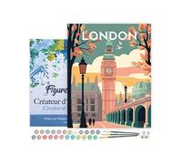 Peinture par Numéro Figured'Art avec Cadre Affiche Vintage Londres 2 - Activité Manuelle Numéro d'Art Complet - 40x50cm toile tendue sur châssis