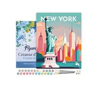 Peinture par Numéro Figured'Art avec Cadre Affiche Vintage New York - Activité Manuelle Numéro d'Art Complet - 40x50cm toile tendue sur châssis