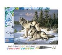 Figured'Art Peinture par Numéro Adulte avec Cadre Couple de loups - Activité Manuelle Kit de Loisir Créatif DIY Numéro d'Art Complet - 40x50cm toile tendue sur châssis