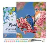 Figured'Art Peinture par Numéro Adulte avec Cadre Couple d'oiseaux bleus - Activité Manuelle Kit de Loisir Créatif DIY Numéro d'Art Complet - 40x50cm toile tendue sur châssis