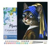 Peinture par Numéro Figured'Art avec Cadre - La jeune minette à la perle - Kit de Loisir Créatif DIY Numéro d'Art - 40x50cm toile tendue sur châssis