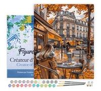 Peinture par Numéro Figured'Art avec Cadre - Pause café en Automne - Kit de Loisir Créatif DIY Numéro d'Art Complet - 40x50cm toile tendue sur châssis