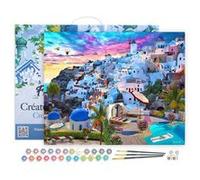 Peinture par Numéro Figured'Art avec Cadre - Paysage de Grèce - Kit de Loisir Créatif DIY Numéro d'Art Complet - 40x50cm toile tendue sur châssis