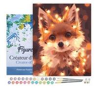 Figured'Art Peinture par Numéro Adulte avec Cadre Petit renard et guirlande éclairée - Activité Manuelle Kit de Loisir Créatif DIY Numéro d'Art Complet - 40x50cm toile tendue sur châssis