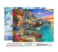 Peinture par Numéro Figured'Art avec Cadre - Port fleuri - Kit de Loisir Créatif DIY Numéro d'Art Complet - 40x50cm toile tendue sur châssis