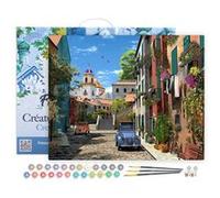 Figured'Art Peinture par Numéro Adulte avec Cadre Ruelle et 2 CV - Activité Manuelle Kit de Loisir Créatif DIY Numéro d'art Complet - 40x50cm Toile tendue sur châssis