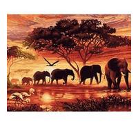 Figured'Art Peinture par Numéro Adulte avec Cadre Eléphants au Coucher du soleil - Activité Manuelle Kit de Loisir Créatif DIY Numéro d'Art Complet - 40x50cm toile tendue sur châssis