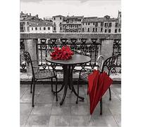 Peinture par numéro Kit - Noir Et Blanc Ville Architecture Paysage Rouge Parapluie - Peinture à l'huile Bricolage avec Brosses et Peintures pour Adultes Enfants Seniors Débutant 40 x 50 cm(Sans cadre)