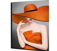Peinture par numéro Kit pour Adultes Enfants femme au chapeau orange Peint Cadeau de Peinture à l'huile de Bricolage avec Brosses et peintures acryliques Home Decor 16x20 Pouces -avec cadre
