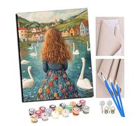 Peinture par numéro Kit pour Adultes Le langage des fleurs au bord du lac Peint Cadeau de Peinture à l'huile de Bricolage avec Brosses et peintures acryliques Home Decor 16 x 20 Pouces Avec cadre