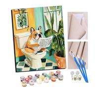 Peinture par numéro Kit pour Adultes L'heure des toilettes du bouledogue français Peint Cadeau de Peinture à l'huile de Bricolage avec Brosses et peintures acryliques Home Decor 16 x 20 Pouces