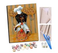 Peinture par numéro Kit pour Adultes Teckel coloré, mignon chien de compagnie chef Peint Cadeau de Peinture à l'huile de Bricolage avec Brosses et peintures acryliques Home Decor 16 x 20 Pouces