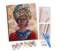 Peinture par Numéro Kits avec Brosses et Peintures Acryliques pour Adultes Seniors Débutant DIY Peindre par Nombre Peinture à l'huile de Bricolage - Fille africaine noire colorée 053 16x20 Pouces