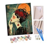 Peinture par Numéro Kits avec Brosses et Peintures Acryliques pour Adultes Seniors Débutant DIY Peindre par Nombre Peinture à l'huile de Bricolage - Beauté sexy avec des lèvres rouges et des fleurs