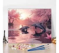 Peinture par Numero Kits Dauphin Peinture par Numero Fleur DIY Kit Creatif Adulte Couleur Canevas Painting Kit, Loisir Creatif Adulte pour Deco Salon, Cadeau Femme Avec Cadre 40x30cm X-I3426