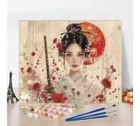 Peinture par Numero Kits Geisha Peinture par Numero Fleur DIY Kit Creatif Adulte Couleur Canevas Painting Kit, Loisir Creatif Adulte pour Deco Salon, Cadeau Femme Avec Cadre 40x30cm 0-FA484