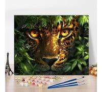 Peinture par Numero Kits LéOpard Peinture par Numero Feuilles DIY Kit Creatif Adulte Couleur Canevas Painting Kit, Loisir Creatif Adulte pour Deco Salon, Cadeau Femme Avec Cadre 120x80cm N-Y2126