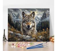 Peinture par Numero Kits Loup Peinture par Numero Montagne DIY Kit Creatif Adulte Couleur Canevas Painting Kit, Loisir Creatif Adulte pour Deco Salon, Cadeau Femme Avec Cadre 80x50cm 4-M1174