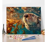Peinture par Numero Kits Loutre Peinture par Numero Animal DIY Kit Creatif Adulte Couleur Canevas Painting Kit, Loisir Creatif Adulte pour Deco Salon, Cadeau Femme Avec Cadre 40x30cm I-RT468
