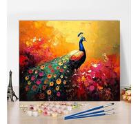 Peinture par Numero Kits Paon Peinture par Numero Animal DIY Kit Creatif Adulte Couleur Canevas Painting Kit, Loisir Creatif Adulte pour Deco Salon, Cadeau Femme Avec Cadre 80x50cm G-5D818
