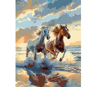 Peinture par Numéro Kits Plage, Peinture par Numéros Adultes, Cheval DIY Paint by Numbers Figured'art pour Enfants Débutants, Enfant Activité Manuelle pour Décoration Intérieure 50x70cm, sans cadre