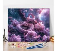 Peinture par Numero Kits Serpent Peinture par Numero Fleur DIY Kit Creatif Adulte Couleur Canevas Painting Kit, Loisir Creatif Adulte pour Deco Salon, Cadeau Femme Avec Cadre 120x80cm 4-M4787