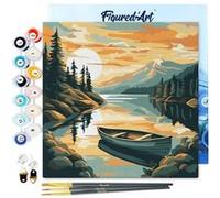 Peinture par numéro - Lac et montagne - 20x20cm - Toile tendue + pinceaux + peinture - Intermédiaire - Figured'Art