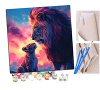 Peinture Par Numero pour Adulte und Enfant Animaux Lion et Petit Lion Amour Paternel (2) Débutants Kit de Bricolage Peinture à l'huile sur Toile avec Acrylique et Pinceaux 40 x 40cm (sans Cadre)
