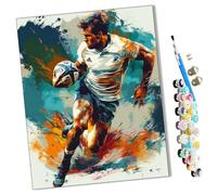 Peinture Par Numero pour Adulte und Enfant Athlète en course tenant un ballon de rugby de profil (1) Débutants Kit de Bricolage Peinture à l'huile sur Toile avec Acrylique et Pinceaux 40 x 50cm