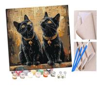 Peinture Par Numero pour Adulte und Enfant Deux chats pharaons de style égyptien (3) Débutants Kit de Bricolage Peinture à l'huile sur Toile avec Acrylique et Pinceaux 40 x 40cm (sans Cadre)