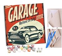 Peinture Par Numero pour Adulte und Enfant Garage de réparation automobile tous services Débutants Kit de Bricolage Peinture à l'huile sur Toile avec Acrylique et Pinceaux 40 x 40cm (sans Cadre)
