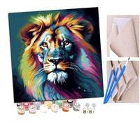 Peinture Par Numero pour Adulte und Enfant lion coloré couleur vive (1) Débutants Kit de Bricolage Peinture à l'huile sur Toile avec Acrylique et Pinceaux 40 x 40cm (sans Cadre)