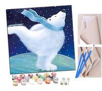 Peinture Par Numero pour Adulte und Enfant Ours polaire mignon de dessin animé patinant Débutants Kit de Bricolage Peinture à l'huile sur Toile avec Acrylique et Pinceaux 40 x 40cm (sans Cadre)