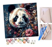Peinture Par Numero pour Adulte und Enfant Panda derrière les jolies fleurs (1) Débutants Kit de Bricolage Peinture à l'huile sur Toile avec Acrylique et Pinceaux 40 x 40cm (sans Cadre)