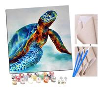 Peinture Par Numero pour Adulte und Enfant Tortue aquarelle abstraite animal 2 Débutants Kit de Bricolage Peinture à l'huile sur Toile avec Acrylique et Pinceaux 40 x 40cm (sans Cadre)